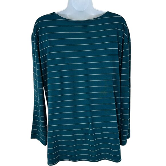 Free Fly Women's Size L Striped 3/4 Sleeve Bamboo Blue Top - Picture 3 of 7